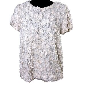 Weston Wear Floral Rosette Mesh Top Womens Small Cream Textured Boho Romantic